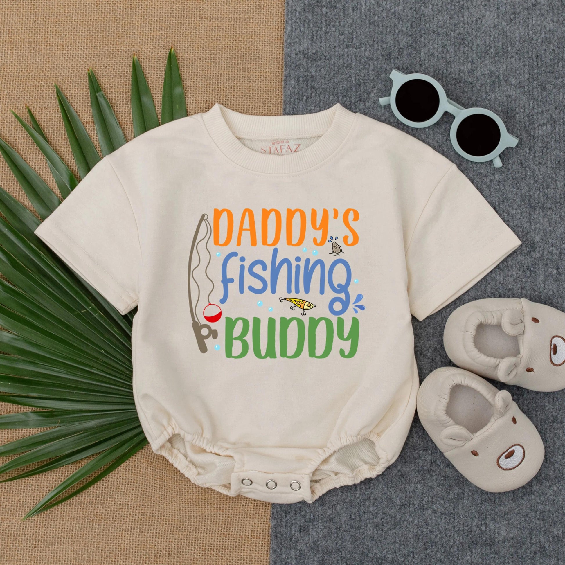 Daddy’s Fishing Buddy Baby Romper Short Sleeve Bubble Outfit for Baby Boys & Girls Adorable Summer Fun Baby Shower Gift Idea
