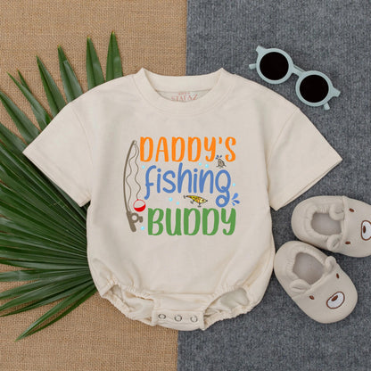 Daddy’s Fishing Buddy Baby Romper Short Sleeve Bubble Outfit for Baby Boys & Girls Adorable Summer Fun Baby Shower Gift Idea