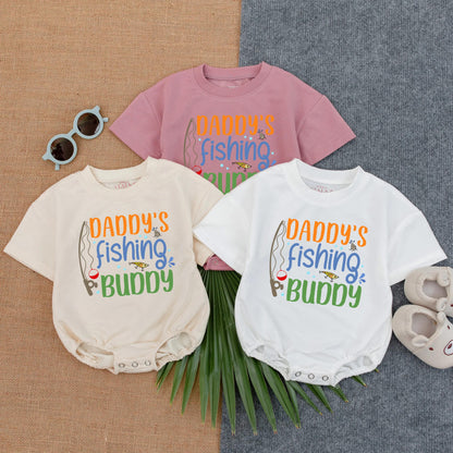 Daddy’s Fishing Buddy Baby Romper Short Sleeve Bubble Outfit for Baby Boys & Girls Adorable Summer Fun Baby Shower Gift Idea