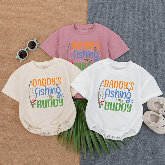 Daddy’s Fishing Buddy Baby Romper Short Sleeve Bubble Outfit for Baby Boys & Girls Adorable Summer Fun Baby Shower Gift Idea