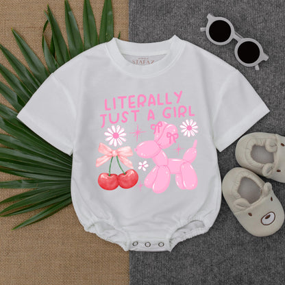 Literally Just A Girl Long Sleeve Bubble Romper Cute Toddler Baby Fall Outfit Adorable Baby Shower Gift