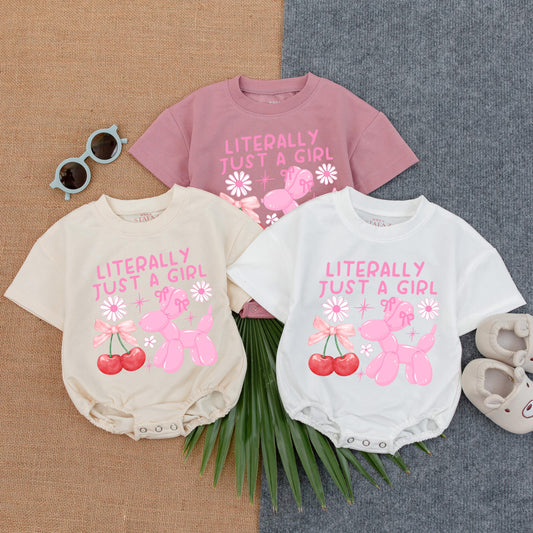 Literally Just A Girl Long Sleeve Bubble Romper Cute Toddler Baby Fall Outfit Adorable Baby Shower Gift