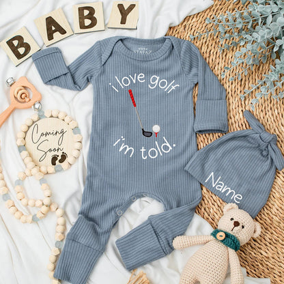 I Love Golf I'm Told Newborn Baby Bodysuit Cute Golf Club Tee Ball Outfit Fun Playful Golf Fan Gift