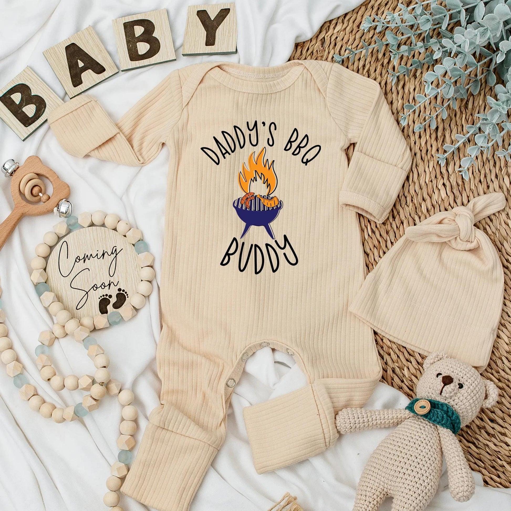 Dad's BBQ Buddy Newborn Baby Bodysuit, Cute Grilling Outfit for Dad & Baby, Funny Baby Shower Gift, Daddy's Little Buddy BBQ Baby Clothes