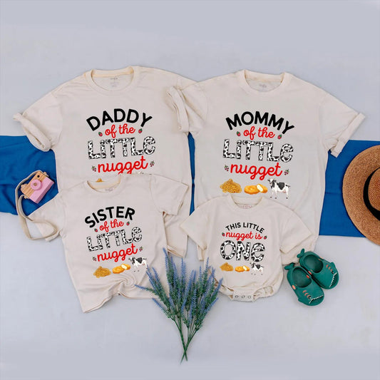 Custom Matching Family Little Nugget First Birthday Shirts Funny 1st Birthday Chicken Nugget Outfits for Baby Boy Party Celebration Clothes