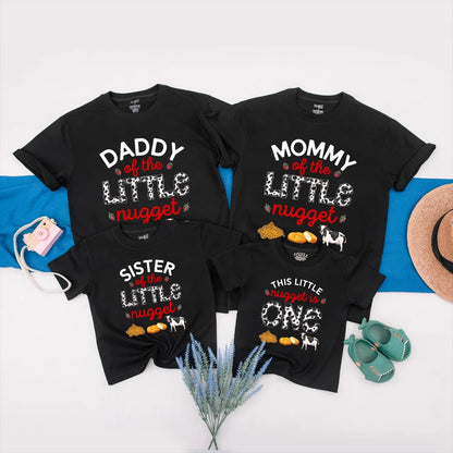 Custom Matching Family Little Nugget First Birthday Shirts Funny 1st Birthday Chicken Nugget Outfits for Baby Boy Party Celebration Clothes