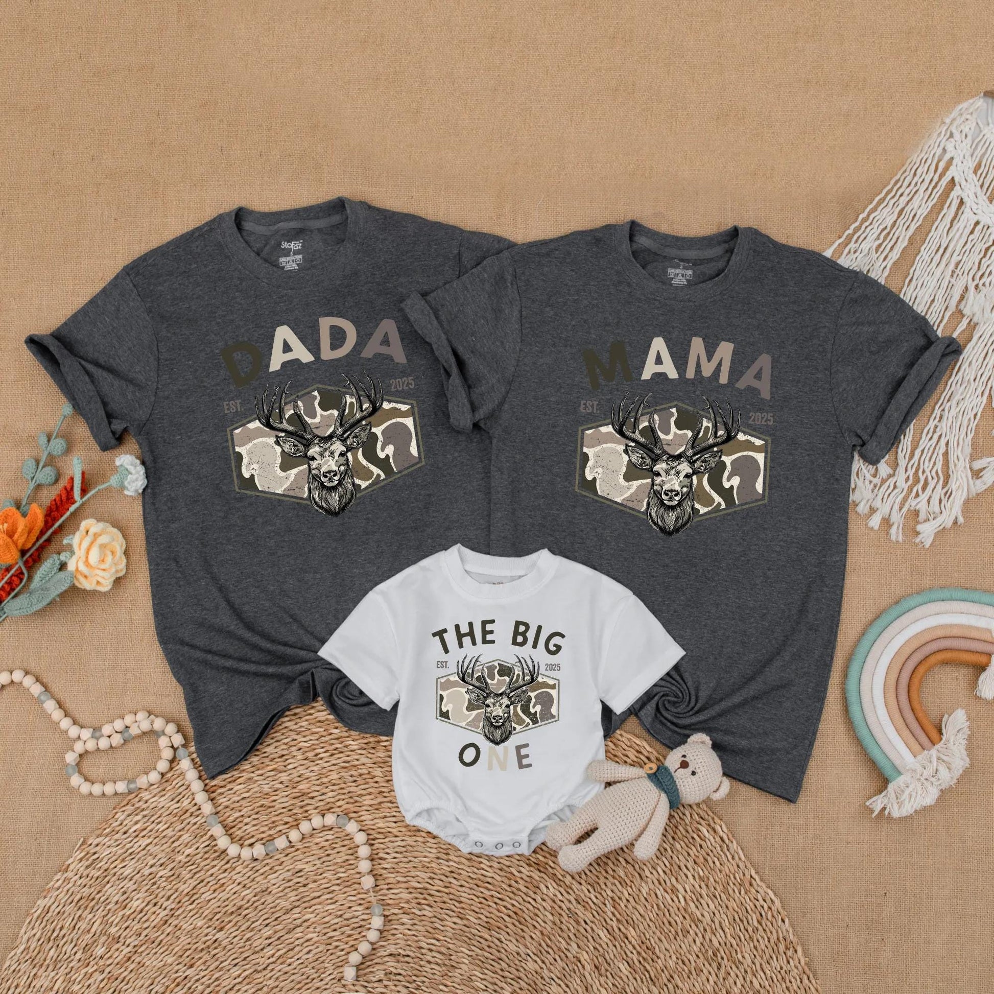Matching Family Hunting Birthday Shirts: Dada, Mama, & The Big One! Deer Head Camo 1st Birthday Boy Gift, Rustic Style