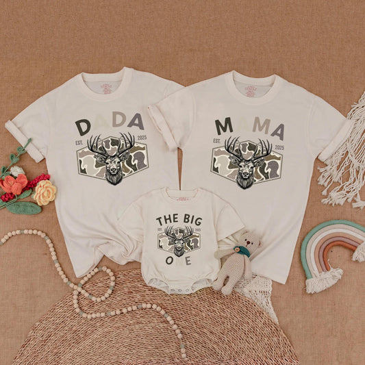 Matching Family Hunting Birthday Shirts: Dada, Mama, & The Big One! Deer Head Camo 1st Birthday Boy Gift, Rustic Style