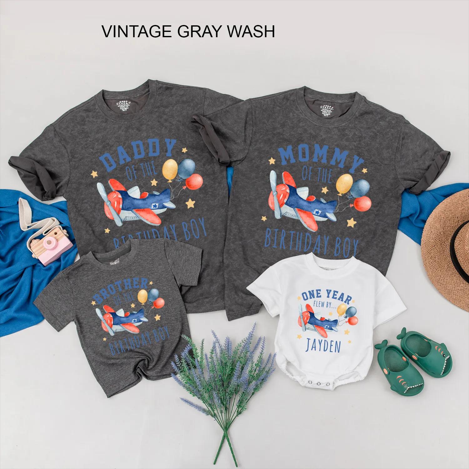 Matching Airplane Birthday Outfits: Blue & Red Airplanes with Balloons, Custom Family Shirts, First Birthday Boy/Girl Tees (140 chars)