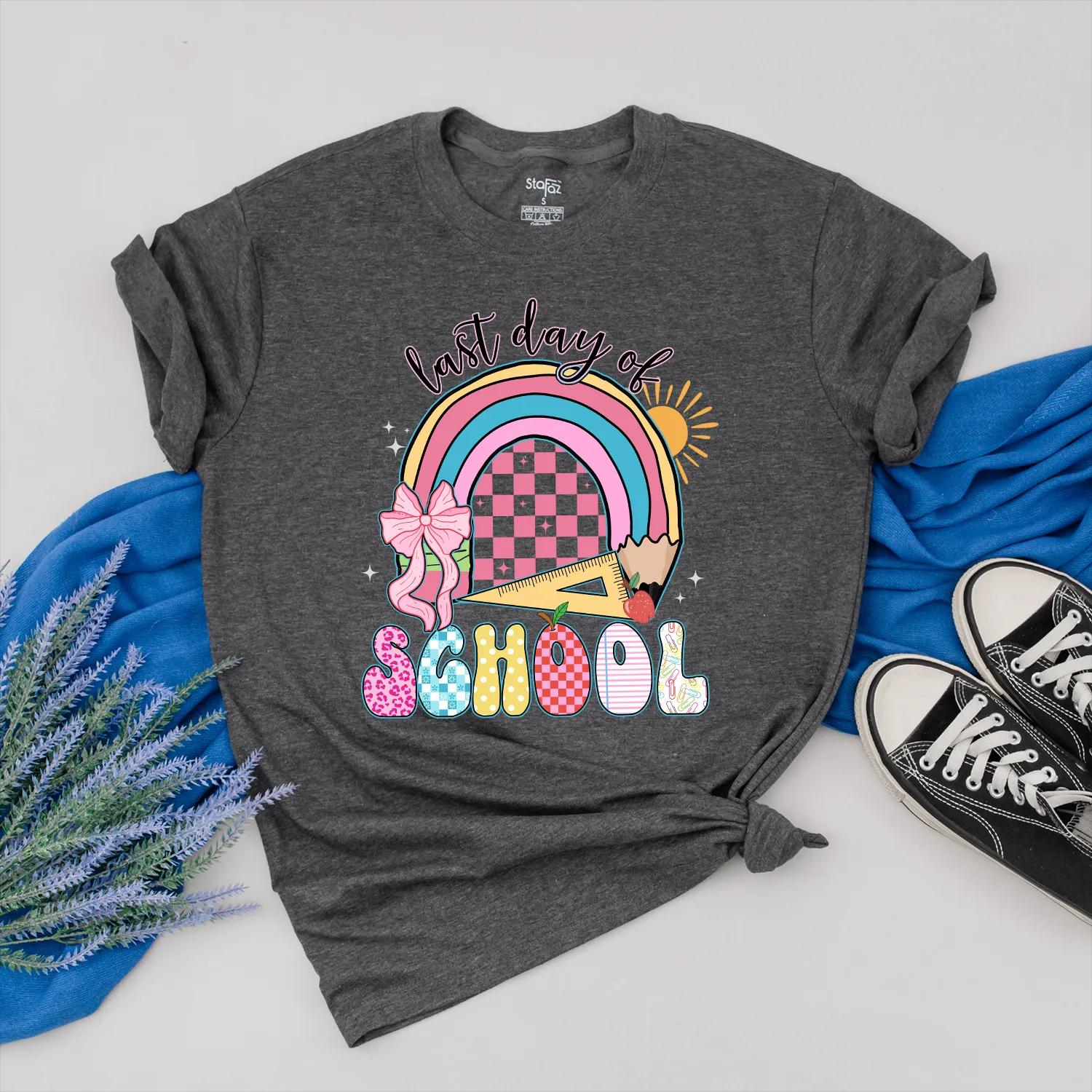 School's Out for Summer! Pink Bow Last Day of School Shirt Teacher Gift, Colorful End of Year Outfit, Hello Summer Break Clothes