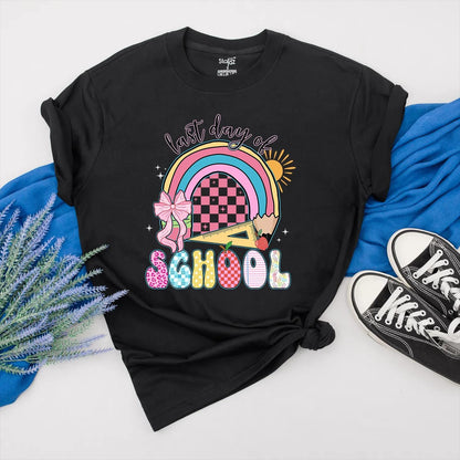 School's Out for Summer! Pink Bow Last Day of School Shirt Teacher Gift, Colorful End of Year Outfit, Hello Summer Break Clothes