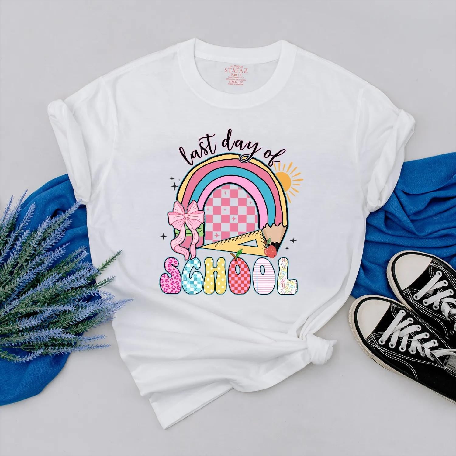 School's Out for Summer! Pink Bow Last Day of School Shirt Teacher Gift, Colorful End of Year Outfit, Hello Summer Break Clothes