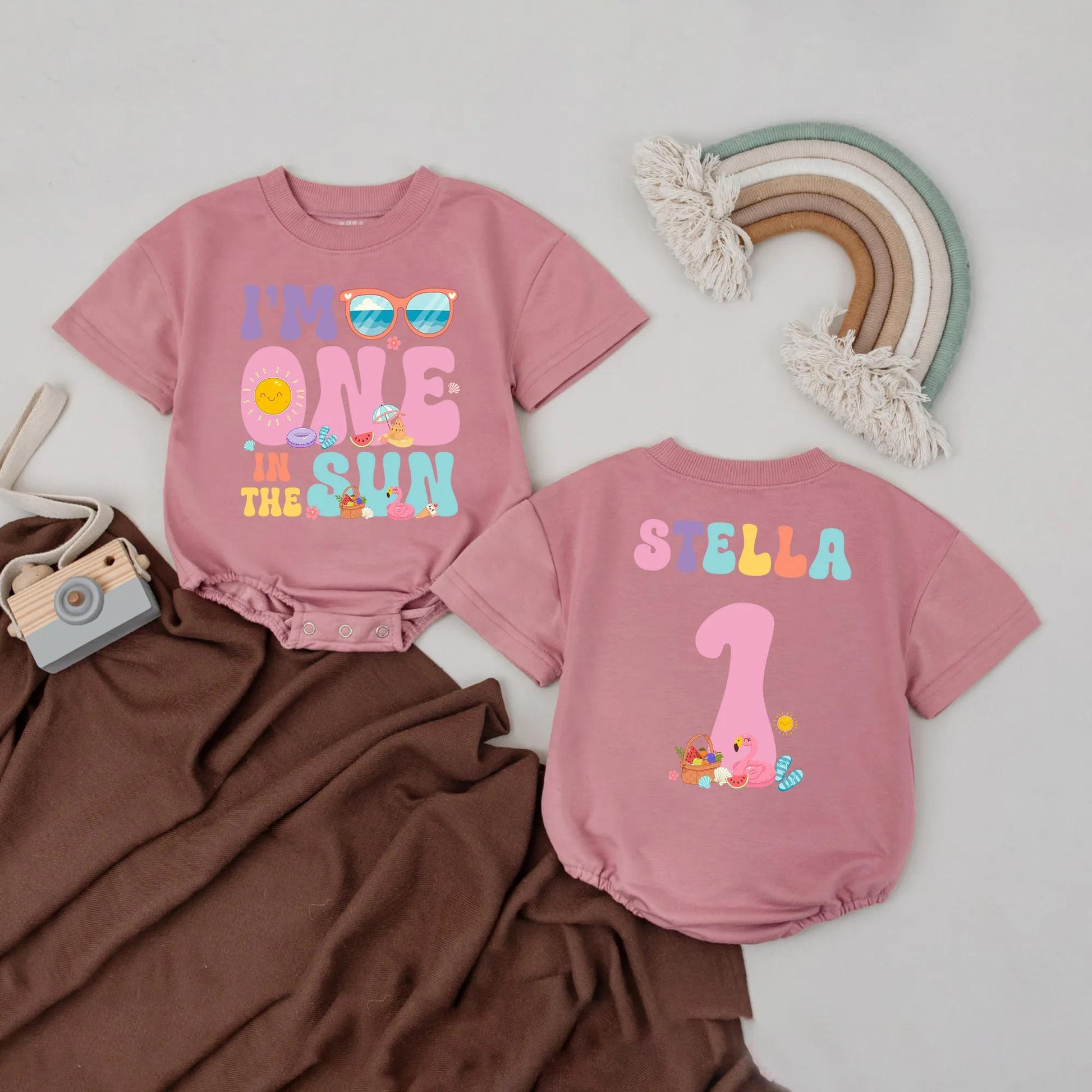Personalized I'm One in the Sun Baby Romper, First Birthday Outfit, Custom Name Summer Clothes, 1st Birthday Gift Baby Girl, Toddler Shower