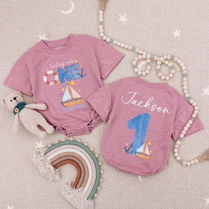 Baby Boating Anchor Romper First Birthday Outfit Nautical Summer Sea Announcement Baby Boy or Girl Cotton Romper Gift Under the Sea