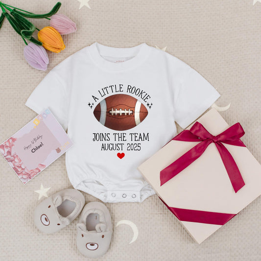 Personalized Date 'A Little Rookie' Joins The Team Football Baby Romper Baby Announcement Gift Boy Girl
