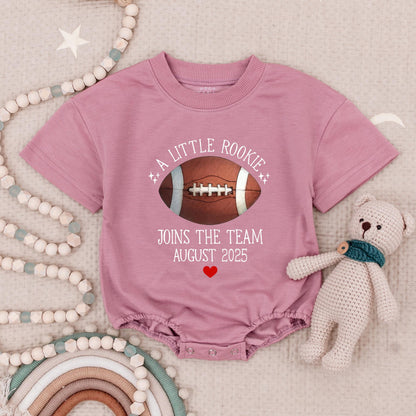 Personalized Date 'A Little Rookie' Joins The Team Football Baby Romper Baby Announcement Gift Boy Girl