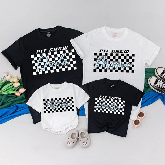 Personalized Pit Crew Family Matching Shirts Fast One Romper 1st Birthday Boy Race Car Mom Me Tees