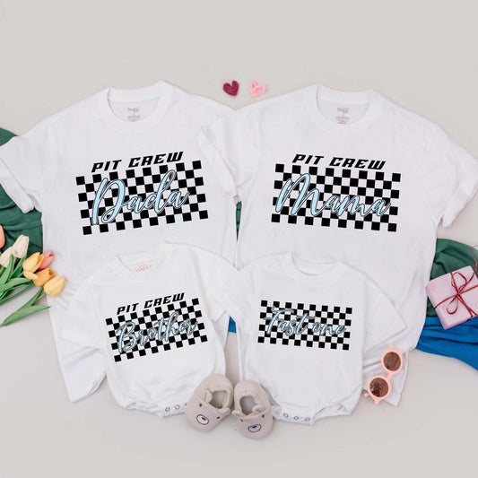 Personalized Pit Crew Family Matching Shirts Fast One Romper 1st Birthday Boy Race Car Mom Me Tees