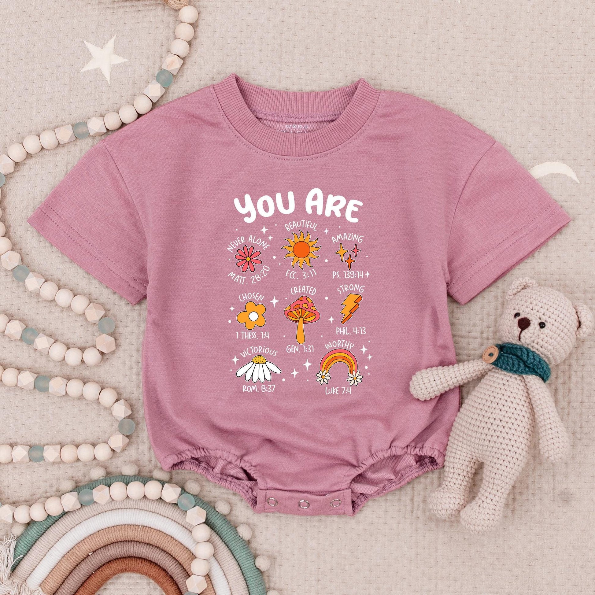 Christian "You Are" Baby Romper with Whimsical Art & Bible Verses - Joyful Newborn Clothes for Baby Shower Gift