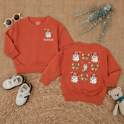 Personalized Hannah Ghost Cowboy Baby Romper Halloween Bodysuit, Western Baby Girl Outfit, My First Halloween Gift, Cute Cowboy Ghost Design