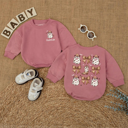 Personalized Hannah Ghost Cowboy Baby Romper Halloween Bodysuit, Western Baby Girl Outfit, My First Halloween Gift, Cute Cowboy Ghost Design