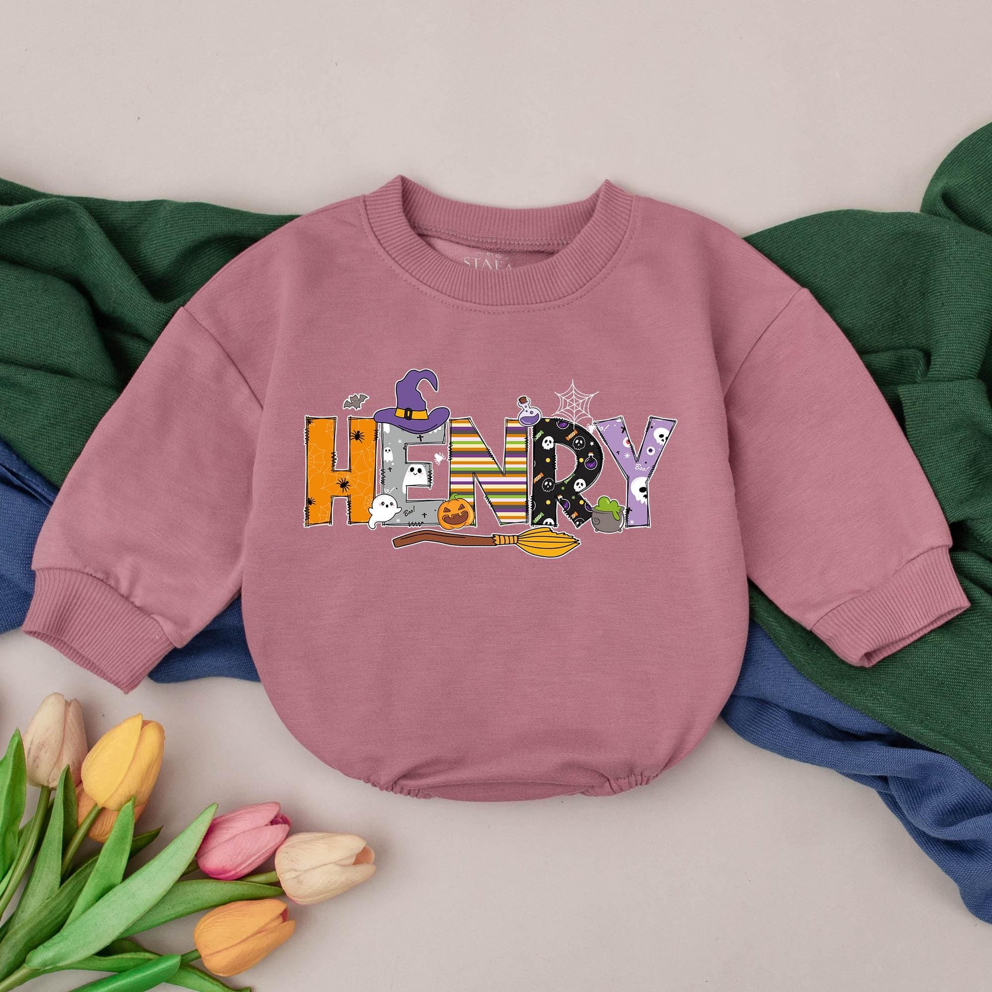 Personalized Name First Halloween Baby Romper Spooky One Bodysuit, Cute Little Fall Baby Shower Gift, My 1st Halloween Boo Outfit