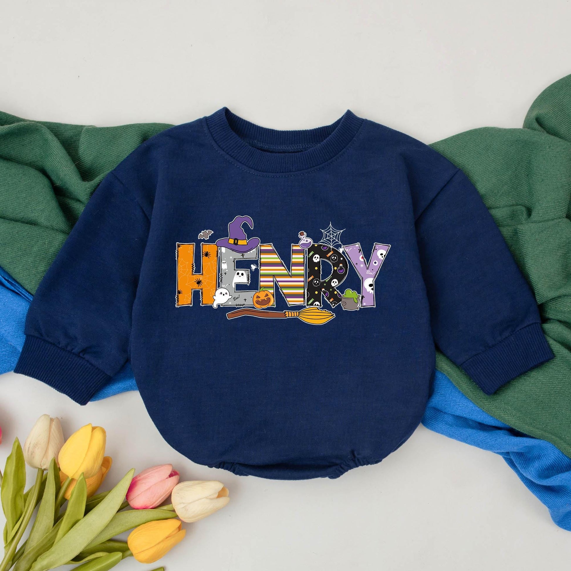 Personalized Name First Halloween Baby Romper Spooky One Bodysuit, Cute Little Fall Baby Shower Gift, My 1st Halloween Boo Outfit