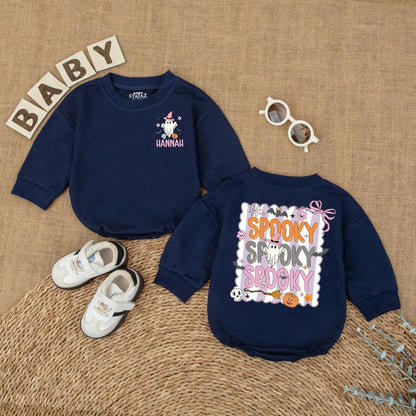 Personalized Cute Ghost Baby Romper Spooky Halloween Outfit Custom Name Spooky Season Baby Clothes