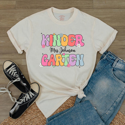 Personalized Name Kindergarten Teacher Shirt thoughtful Graduation Gift for Dream Team Educators welcoming students Back to School comfy Tee