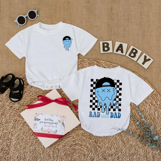 Rad Like Dad Baby Romper Smiley Face Bodysuit Father's Day Boy Outfit Toddler Bubble Romper Cute Gift for Dad