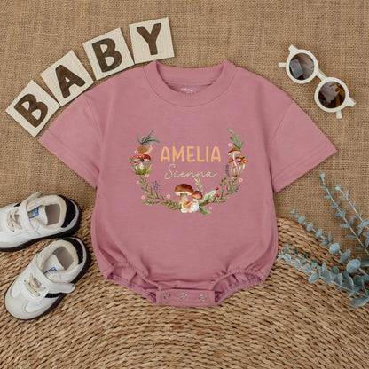 Custom Mushroom Baby Romper Personalized Woodland Forest Name Bodysuit Nature Baby Outfit Cute Gift