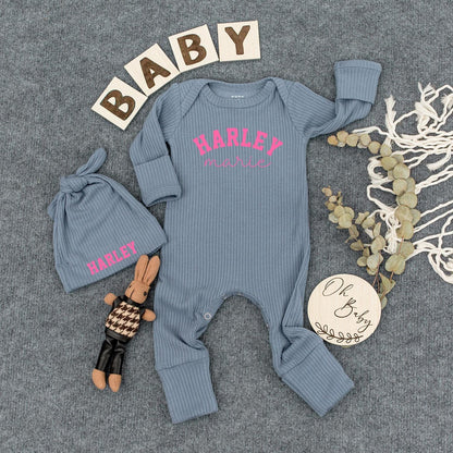 Personalized Baby Girl Coming Home Outfit Vintage Romper & Hat Custom First Middle Names Gender Neutral Newborn Gift