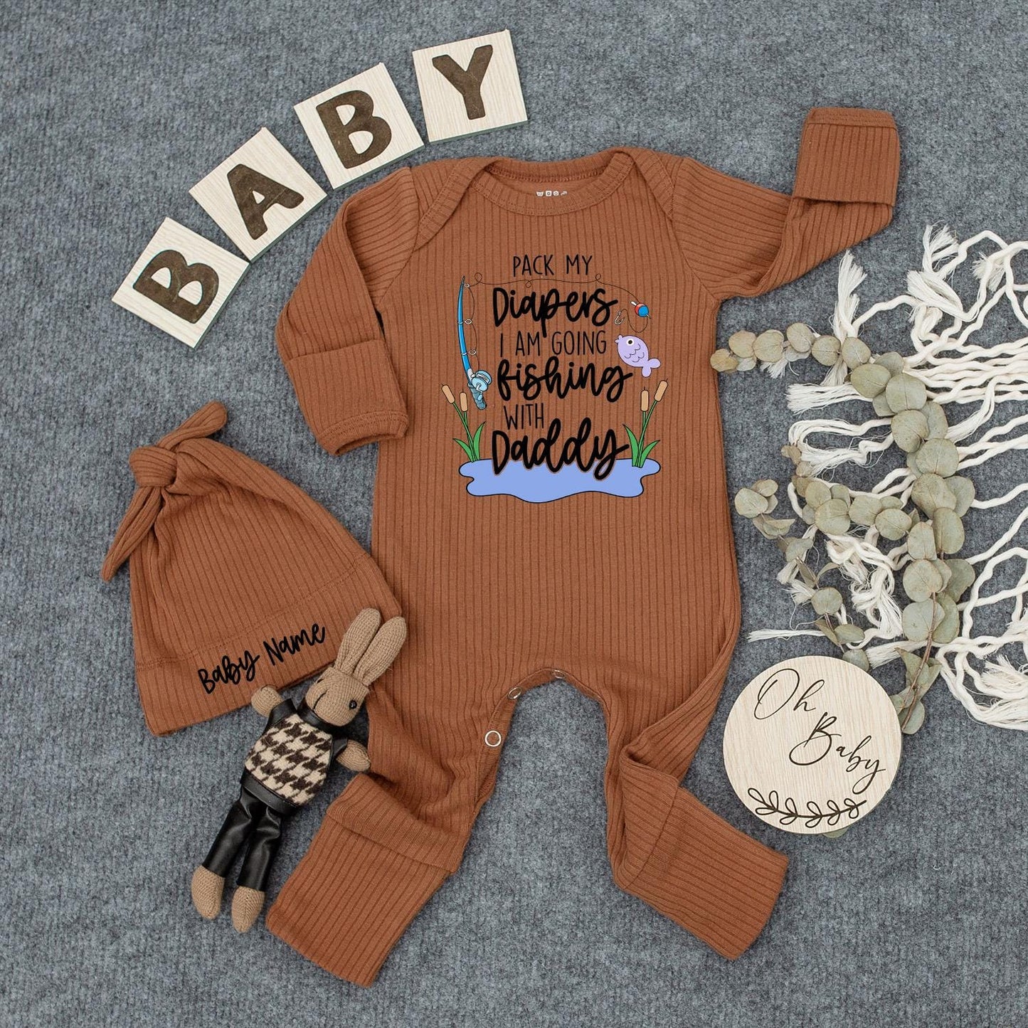 Pack My Diapers I'm Going Fishing With Daddy Funny Baby Bodysuit Newborn Gift Set for Baby Shower and Father's Day Celebration Clothes