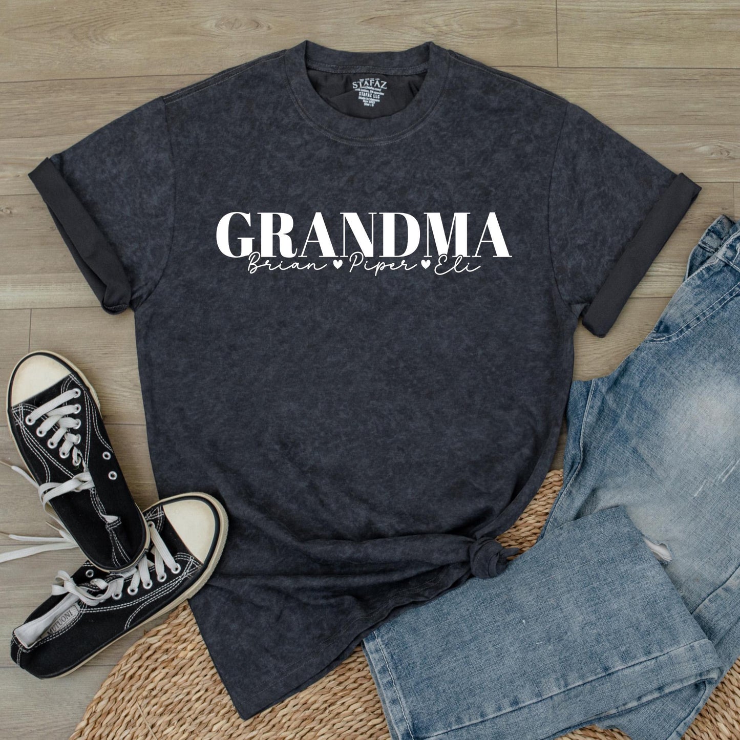 Personalized Grandma T-Shirt with Grandkids Names & Favorite Nickname, Perfect Mother's Day Christmas Gift Soft Comfortable Cotton