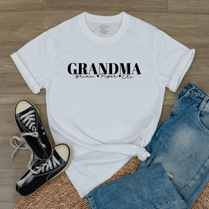 Personalized Grandma T-Shirt with Grandkids Names & Favorite Nickname, Perfect Mother's Day Christmas Gift Soft Comfortable Cotton