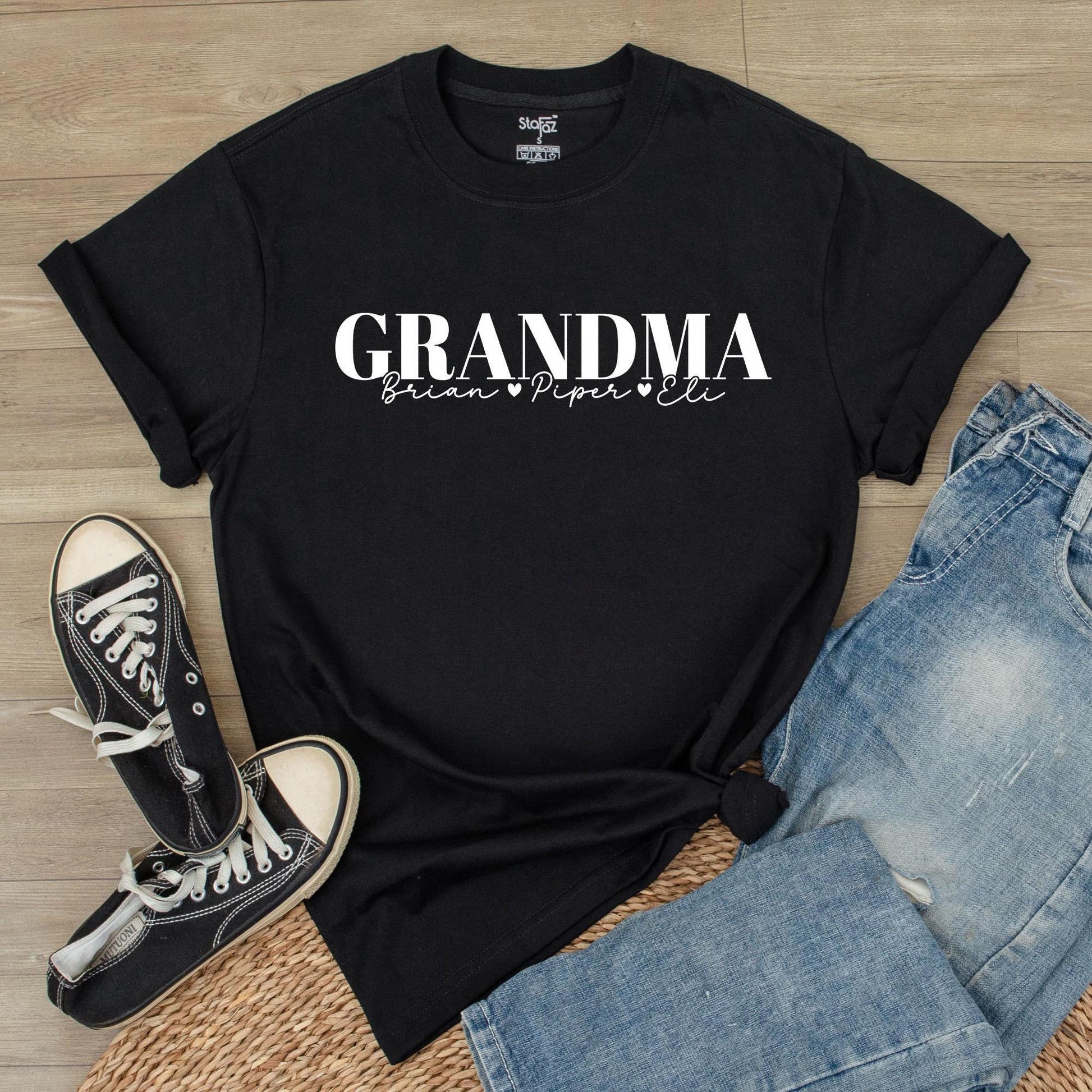 Personalized Grandma T-Shirt with Grandkids Names & Favorite Nickname, Perfect Mother's Day Christmas Gift Soft Comfortable Cotton