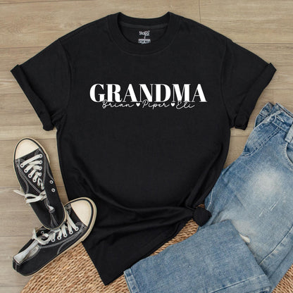 Personalized Grandma T-Shirt with Grandkids Names & Favorite Nickname, Perfect Mother's Day Christmas Gift Soft Comfortable Cotton