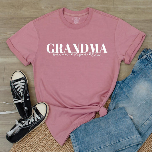 Personalized Grandma T-Shirt with Grandkids Names & Favorite Nickname, Perfect Mother's Day Christmas Gift Soft Comfortable Cotton
