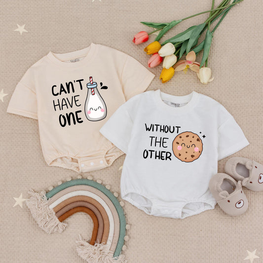 Cute Twin Baby Rompers: Milk & Cookie Best Friends! Can't Have One Without The Other Matching Babysuits, Adorable Newborn Gift Set, Soft Cotton 