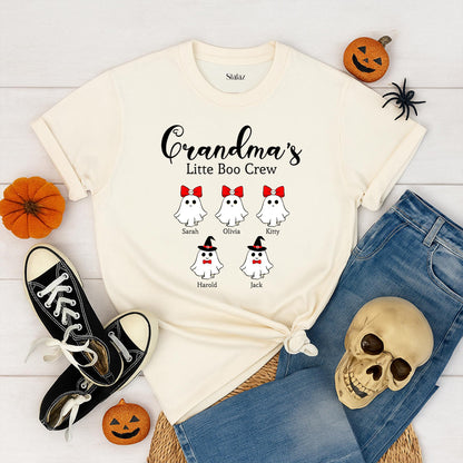Personalized Grandma's Little Boo Crew Halloween Shirt, Custom Kids' Names Fall Tee, Spooky Grandma Gift
