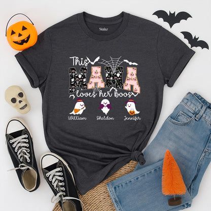 Personalized This Mama Loves Her Boos Halloween Shirt for Mom & Kids | Custom Nickname Family Tee - Spooky Mom Life