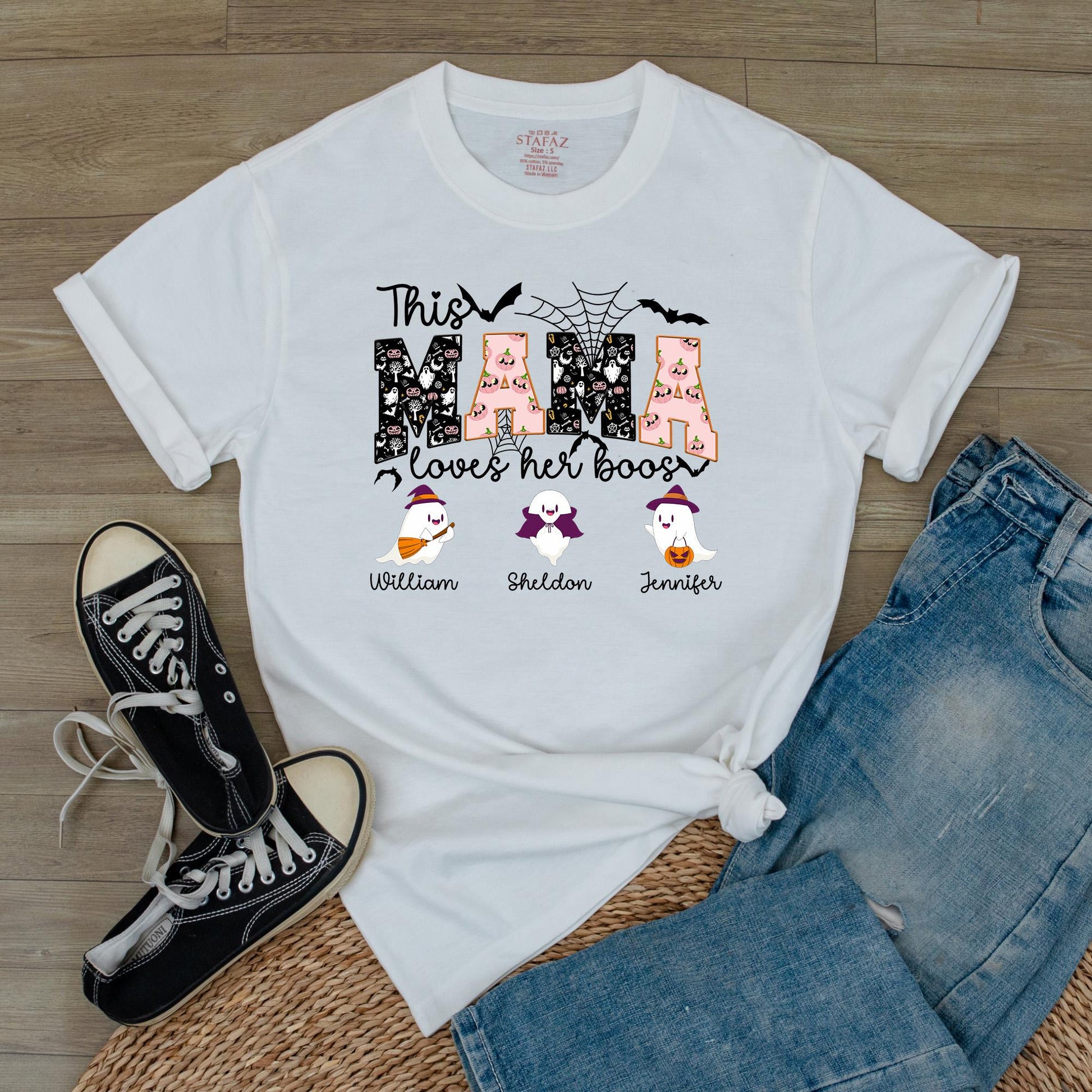 Personalized This Mama Loves Her Boos Halloween Shirt for Mom & Kids | Custom Nickname Family Tee - Spooky Mom Life