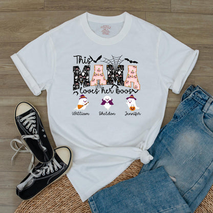 Personalized This Mama Loves Her Boos Halloween Shirt for Mom & Kids | Custom Nickname Family Tee - Spooky Mom Life