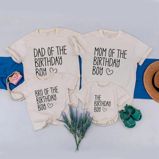 Birthday Boy Family Matching Shirts Custom Name Outfit, Cute Party Clothes for Baby Boy Photo, Personalized Birthday Gift Set, Family Celebration (139 chars)