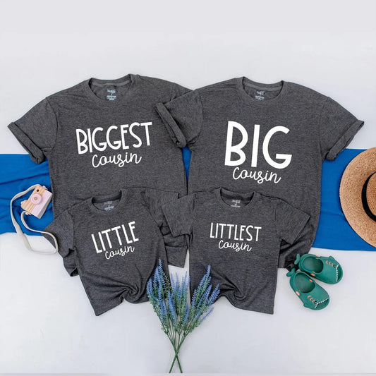 Matching Cousin Crew Shirts, 'Littlest Cousin' Coming Soon! Personalized Family Reveal Gift, Block Font, Cotton, Cute Announcement Idea
