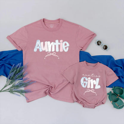 Floral Auntie Matching Family Shirt Cute Bow Outfit Personalized Aunt Niece Clothes Pretty Gift for Auntie’s Girl Bestie