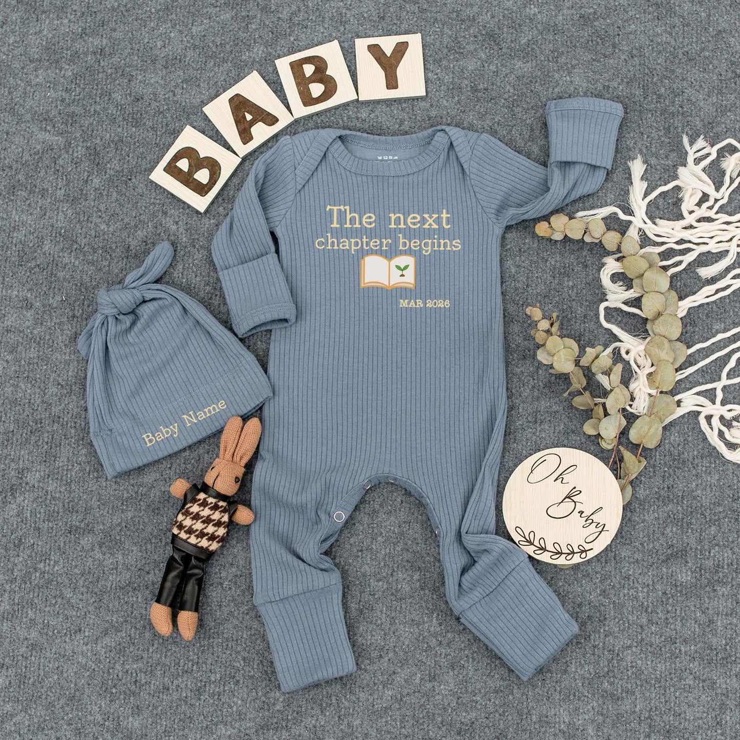 Personalized The Next Chapter Begins Baby Romper Coming Soon Outfit Gender Neutral Bodysuit Soft Newborn Gift Pregnancy Reveal Announcement