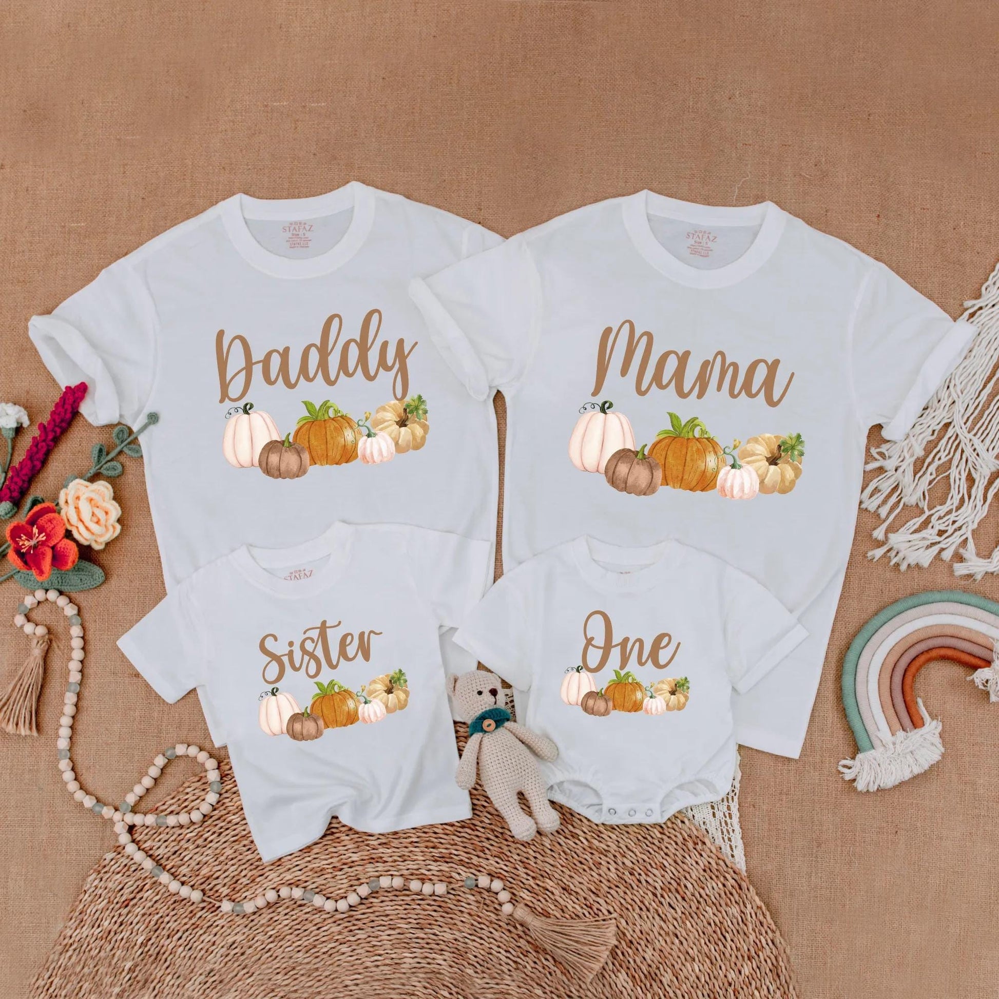 Boho Autumn Pumpkin Birthday Family Shirts Our Little Pumpkin is One Mama Pumpkin Mommy and Me Matching Fall First Birthday