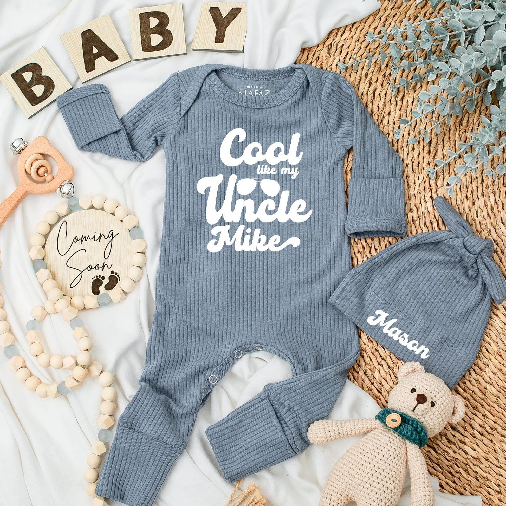 Cool Like My Uncle Baby Bodysuit Personalized Uncle Gift Cute Pregnancy Reveal Newborn Shower Outfit