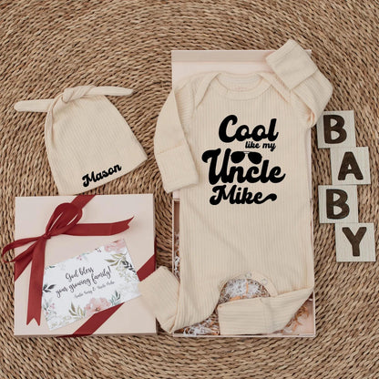 Cool Like My Uncle Baby Bodysuit Personalized Uncle Gift Cute Pregnancy Reveal Newborn Shower Outfit